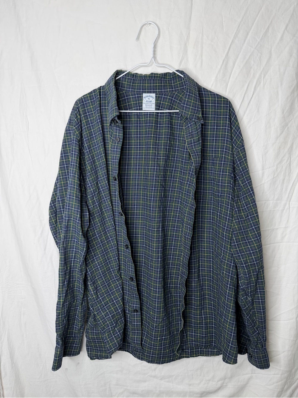 Brooks Brothers 100% Cotton Button Down Plaid Shirt Blue Green Size XL